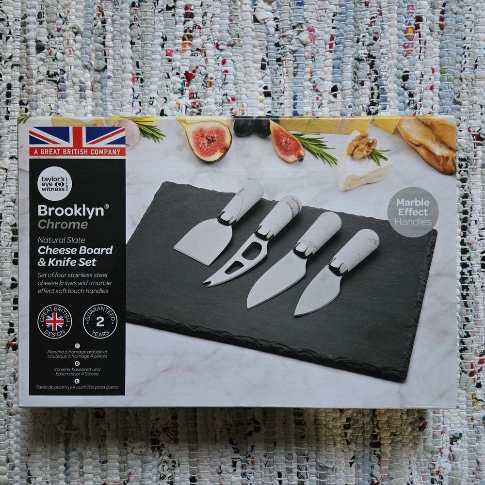 New Taylor's Eye Witness Brooklyn 4 Piece Cheese Knife & Slate Cheese Board Set